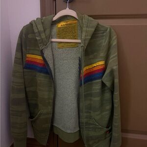 Aviator Nation Olive Camo Jacket with Rainbow Accents